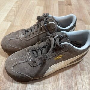 Puma Men’s Brown Suede Sneakers with Cream Stripe